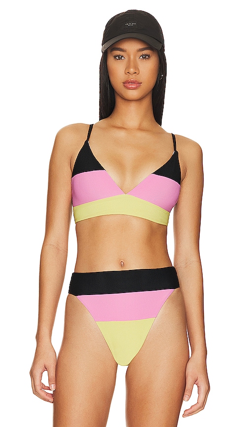 Beach Riot Riza Bikini Top In Pink Lemonade Colorblock