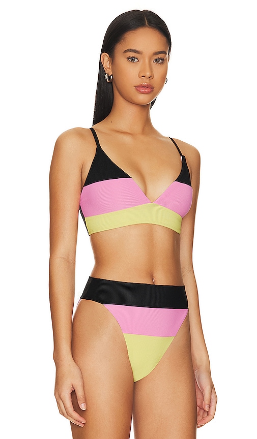 Shop Beach Riot Riza Bikini Top In Pink Lemonade Colorblock