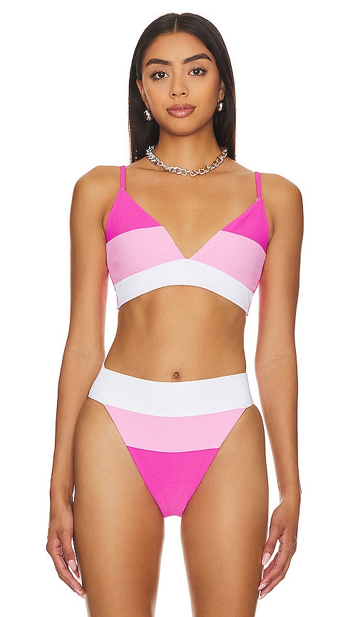 Beach Riot X Revolve Riza Bikini Top In Ultra Pink Color Block