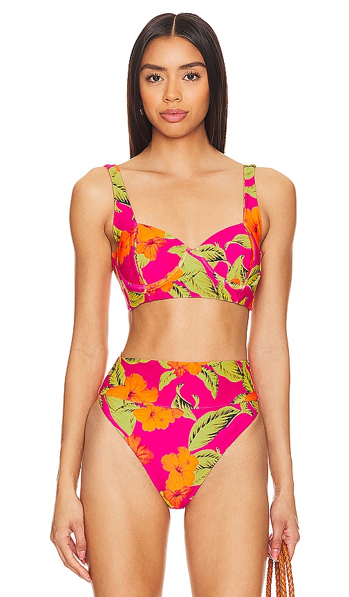 Shop Beach Riot Paulina Bikini Top In Hibiscus Sunset