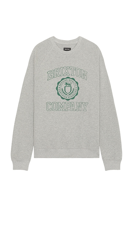 Shop Brixton University Crew Sweater In Heather Grey & Pine Needle