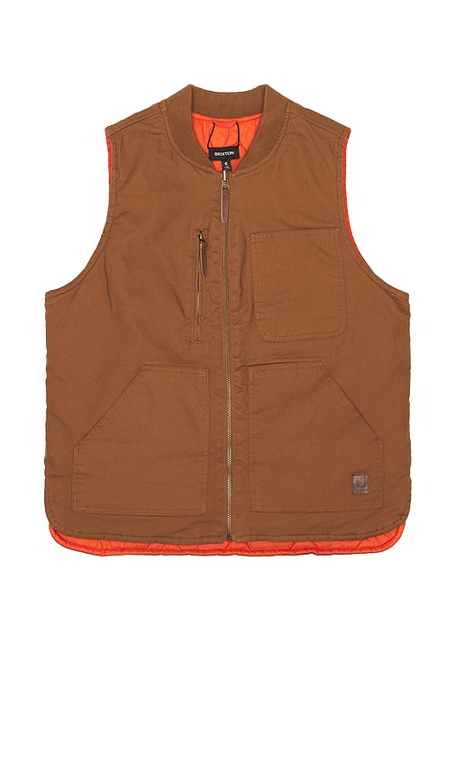 Brixton Builders Abraham Reversible Vest in Bison & Burnt Red