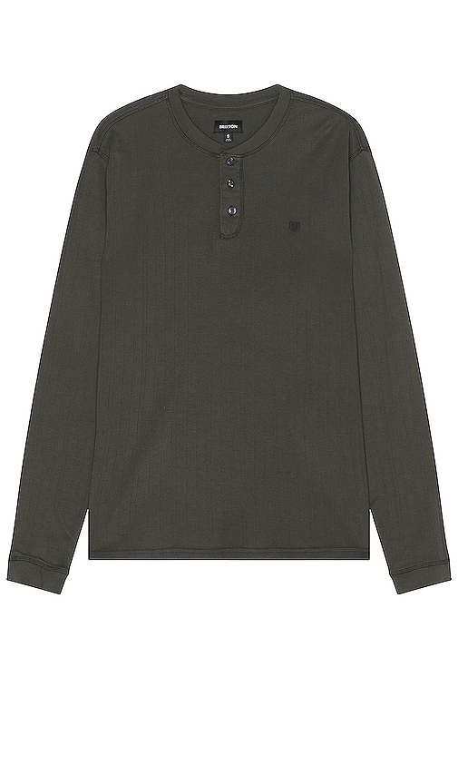 Brixton Wren Ribbed Long Sleeve Henley In Washed Black