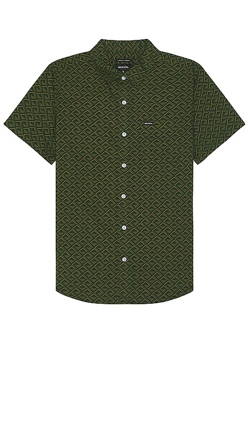 Shop Brixton Charter Print Short Sleeve Shirt In Trekking Green Tile