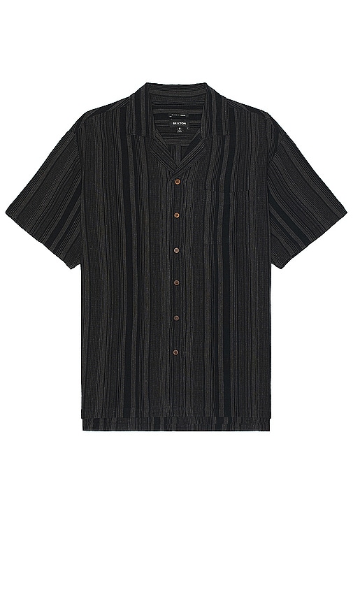 Shop Brixton Bunker Seersucker Short Sleeve Camp Collar Shirt In 黑色 & 炭色