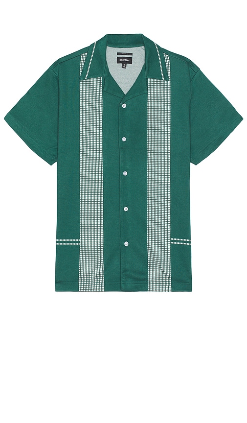 Brixton Bunker Jacquard Short Sleeve Camp Collar Shirt in Trekking Green