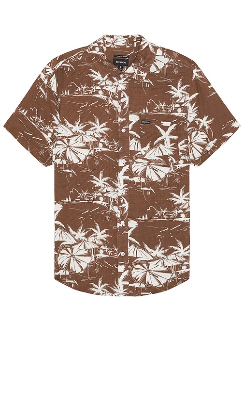 Shop Brixton Charter Slub Short Sleeve Shirt In Sepia Umbrella Scene