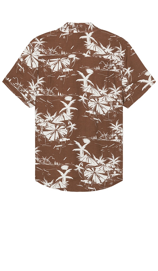 Shop Brixton Charter Slub Short Sleeve Shirt In Sepia Umbrella Scene