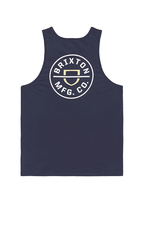 Shop Brixton Crest Tank Top In Washed Navy & Off White