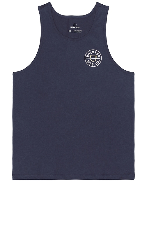 Shop Brixton Crest Tank Top In Washed Navy & Off White