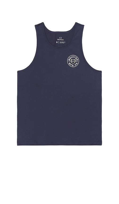 Shop Brixton Crest Tank Top In Washed Navy & Off White