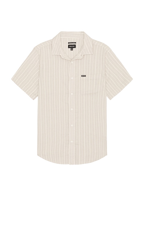 Shop Brixton Charter Stripe Sleeve Shirt In Off White & Cinder Grey