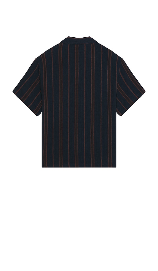 Brixton Bunker Waffle Stripe Short Sleeve Camp Collar Shirt In Washed Navy Stripe