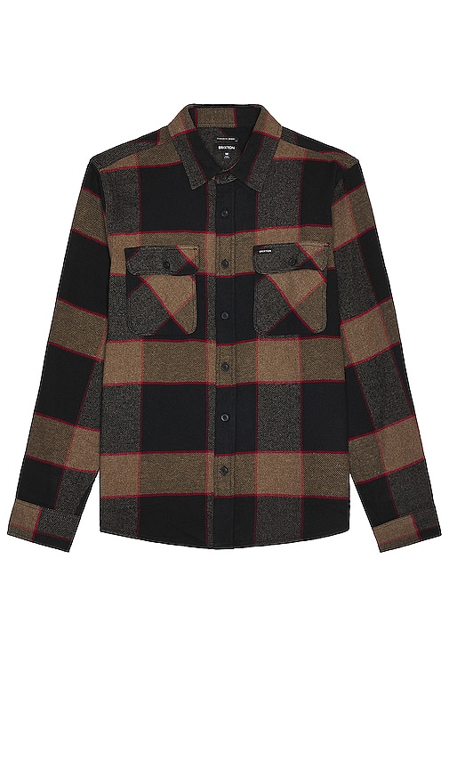 Shop Brixton Bowery Long Sleeve Flannel In Heather Grey & Charcoal