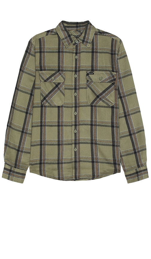 Brixton Bowery Heavy Weight Flannel Shirt In Olive Surplus  Black & White