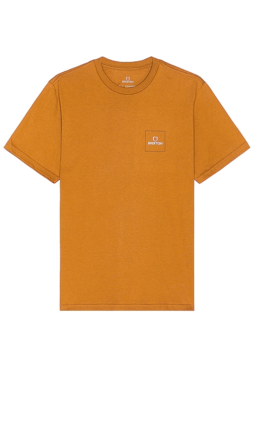 Shop Brixton Alpha Square Tee In Golden Brown  Off White & Desert Palm