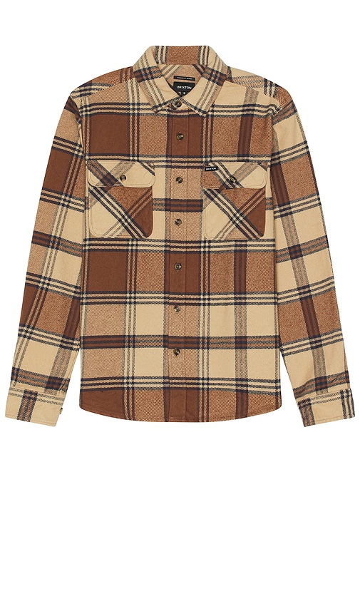 Brixton Bowery Heavy Weight Flannel in Sand & Bison
