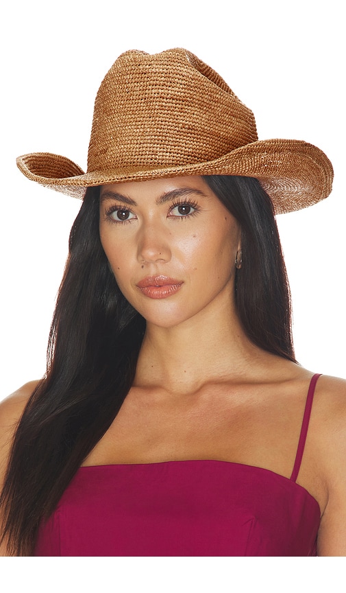 Brixton Odessa Straw Packable Cowboy Hat in Cognac. - size XS/S (also in M/L)