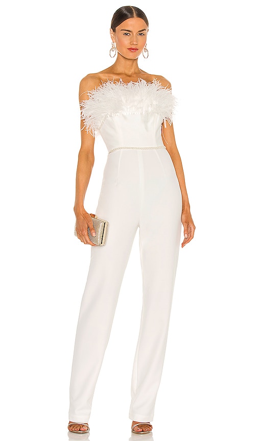 Bronx and Banco Lola Blanc Feather Jumpsuit in White | REVOLVE