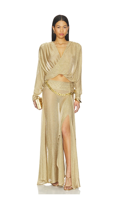 two piece gold dress Metallic Sets crop top two piece prom dresses