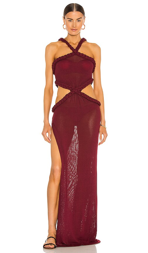 Bronx and Banco Dalia Halterneck Knit Dress in Cherry Red