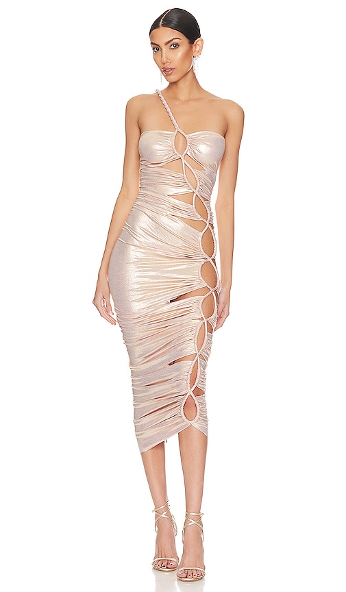 Bronx And Banco Butterfly Midi Dress In Metallic Gold