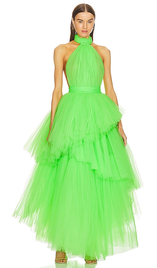 Bronx and Banco Anna Halterneck Tiered Gown in Green