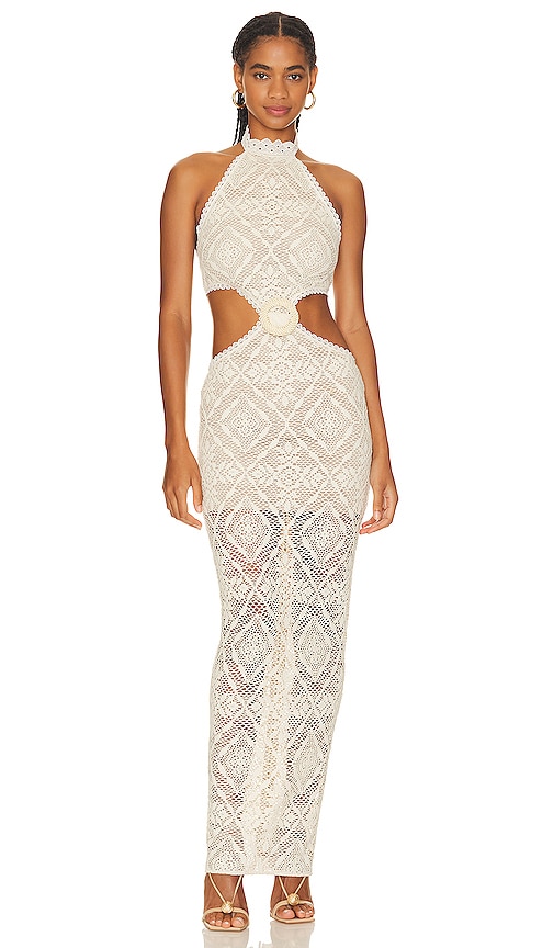Bronx And Banco Ameena Cut Out Halter Neck Gown In Cream