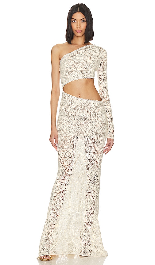 Bronx and Banco Ameena Cut Out One Shoulder Gown in Cream