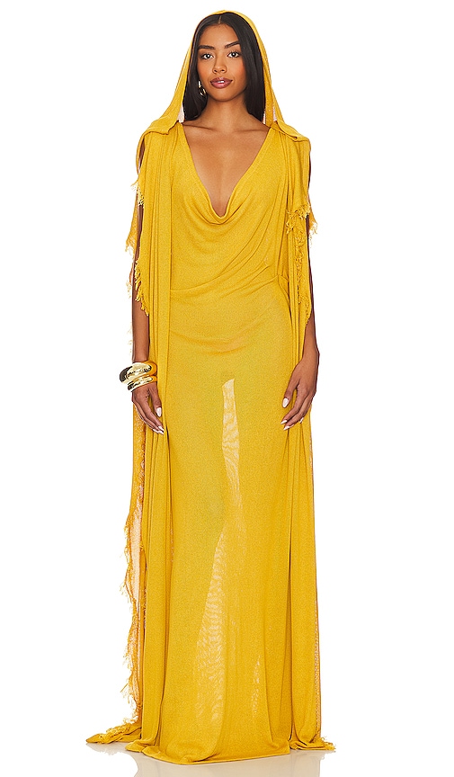 Bronx And Banco Kahlia Gown In Mustard