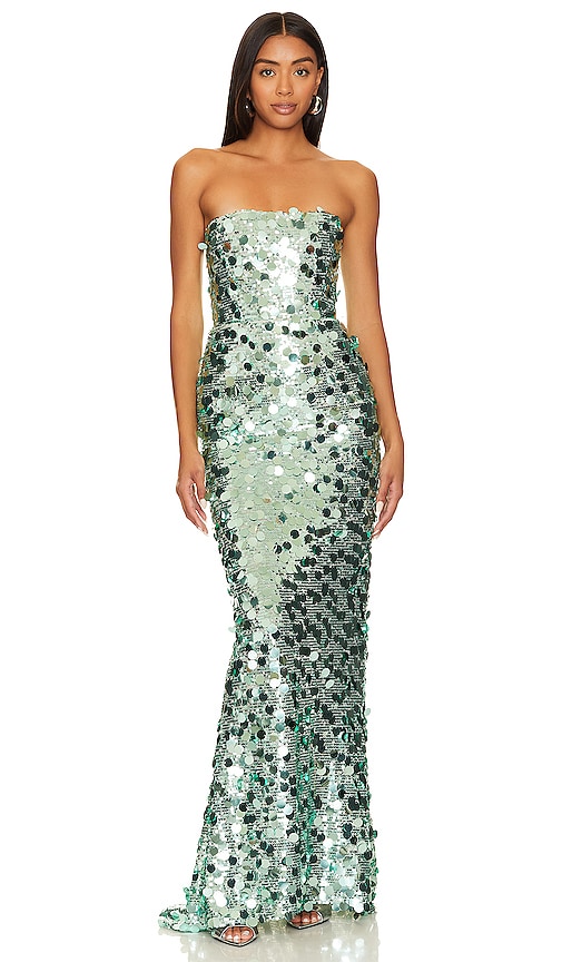 Bronx And Banco Farah Strapless Gown In Green & Multi