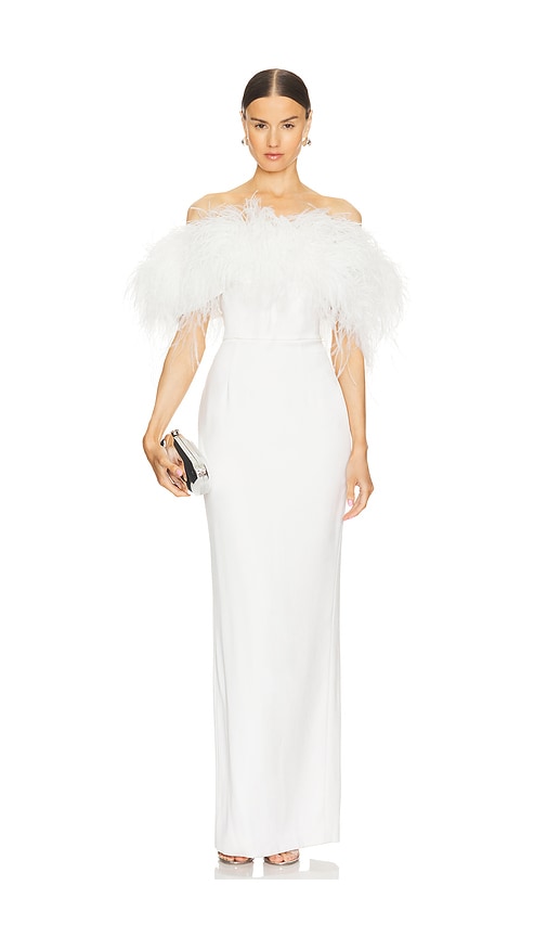 Bronx And Banco Lola Blanc Strapless Feather Gown In White