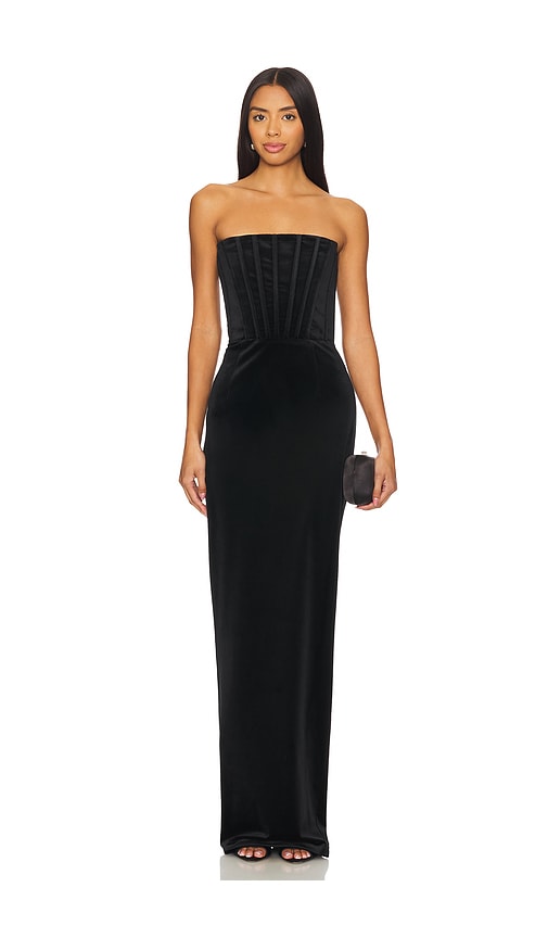 Bronx And Banco Florentina Strapless Velvet Gown In Black