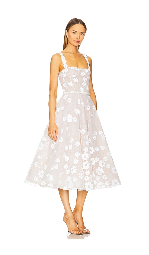 Bronx And Banco Mademoiselle Embroidered Floral Sequin Midi Dress In White