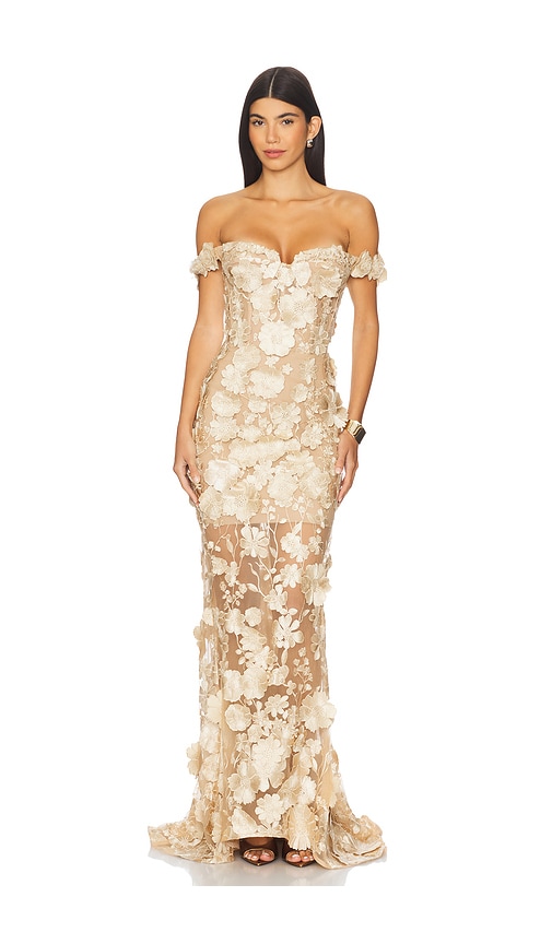 Jasmine Off The Shoulder Gown in Metallic Gold. - size S (also in XS)
