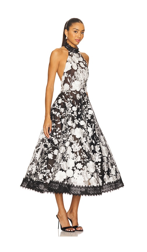 Bronx And Banco Greta Floral-embroidered Halter Midi Dress In Black