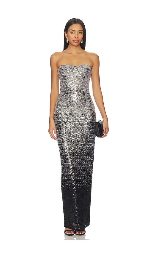 Bronx And Banco Dahlia Ombre Sequined Strapless Maxi Dress In Silver