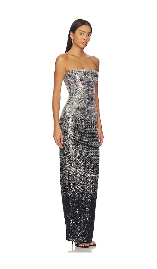 Bronx And Banco Dahlia Ombre Sequined Strapless Maxi Dress In Silver