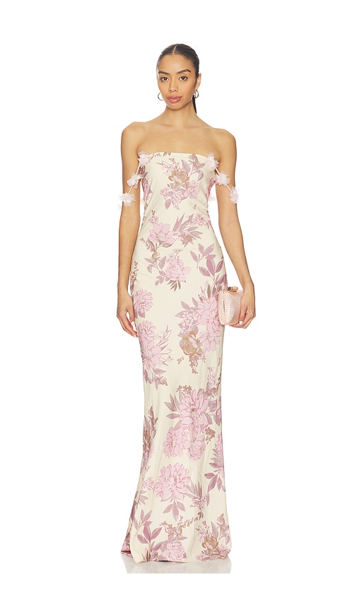 Bronx And Banco Magnolia Rosie Off The Shoulder Column Gown In Multi