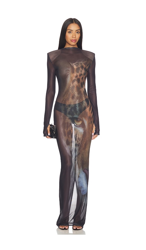 Bronx Banco Tiger Long Sleeve Sheer Mesh Maxi Dress | Thumbnail 4
