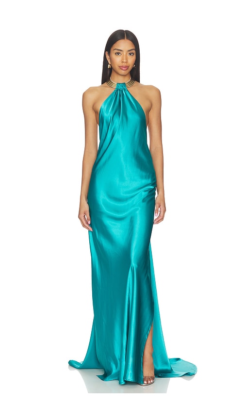 Bronx Banco Amara Backless Gown in Teal. - size L (also in M, S, XS)