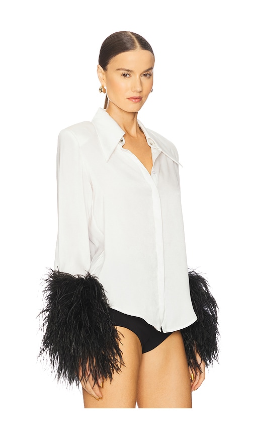 Bronx And Banco Blair Top With Feather Trim In White