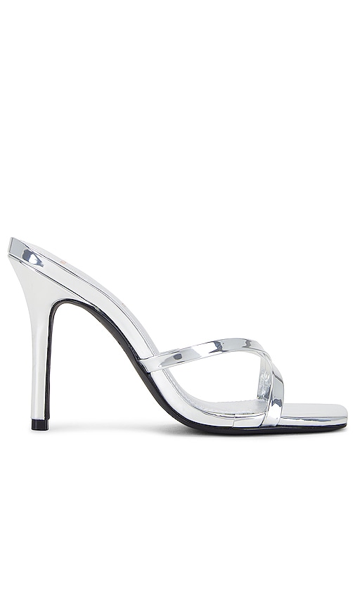 Shop Black Suede Studio Arielle Heel Sandal In Silver Mirror Metallic