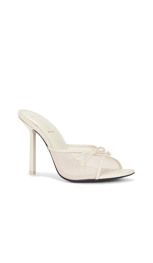 Black Suede Studio Mesh Bow Stiletto Mule Sandals In Ivory
