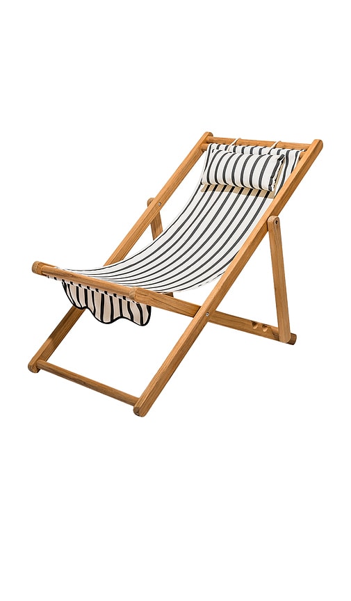 Business & Pleasure Premium Fringed Canvas Sling Chair In Monaco Black Stripe