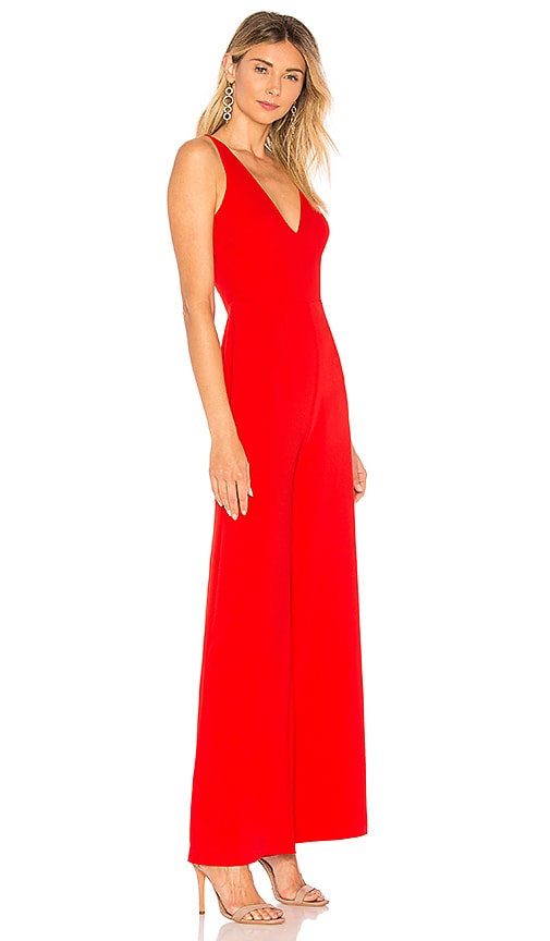 red backless jumpsuit