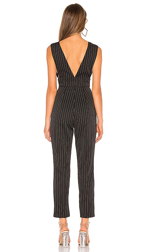 black pinstripe jumpsuit