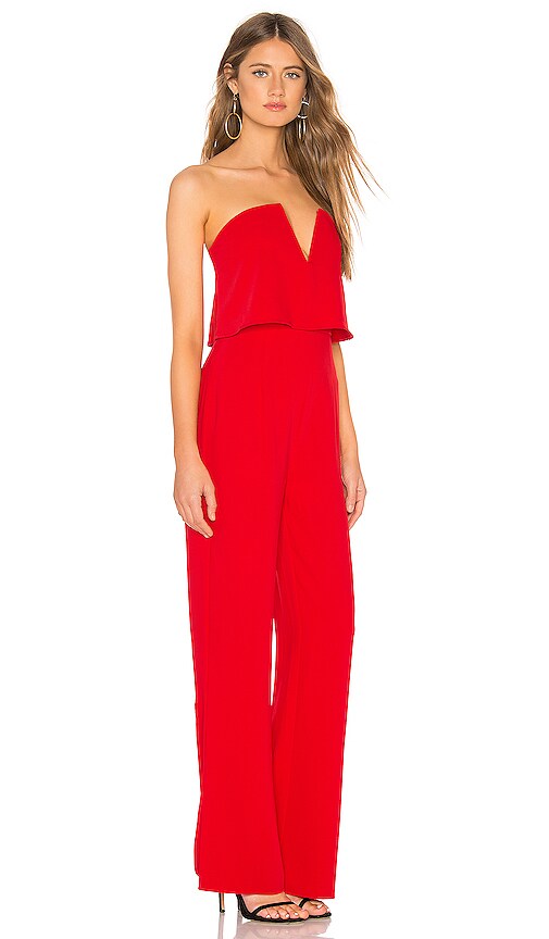 red strapless jumpsuit