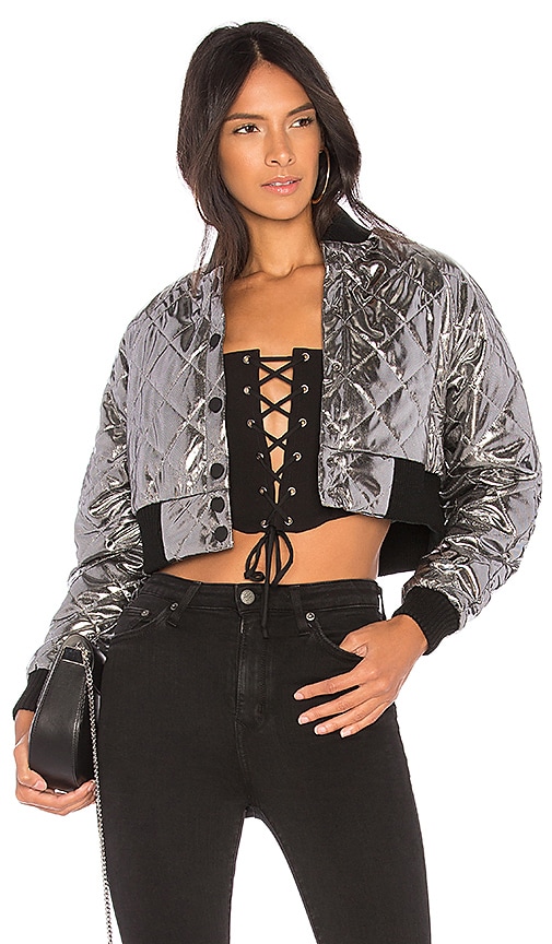 by the way. Cyndi Quilted Bomber in Silver | REVOLVE