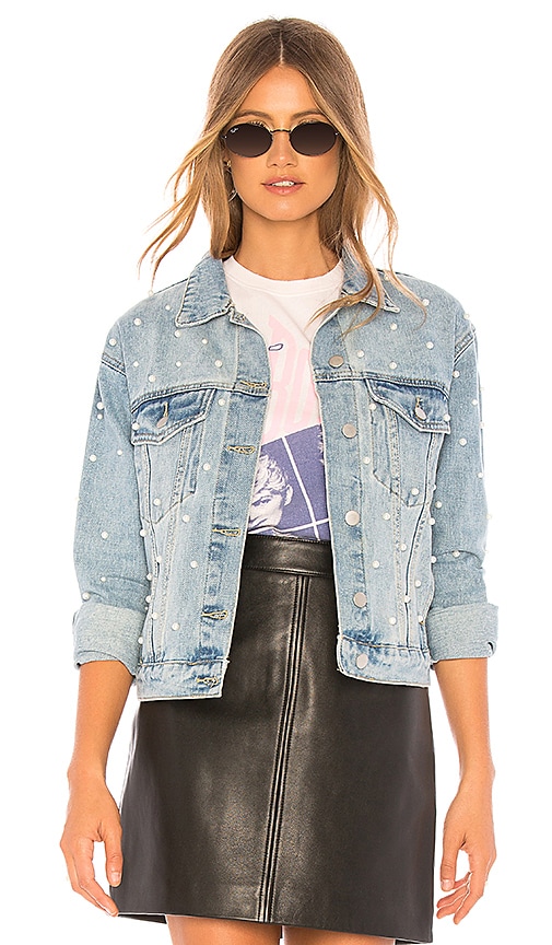 womens denim jacket with pearls